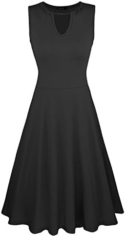 ININ Women's Sleeveless Casual Keyhole Neck Cocktail Party Dress(Black,S)