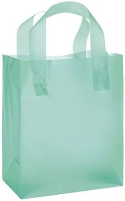 Aqua Frosted Plastic Gift Bags with Handle (8"x5"x10") 24 Units