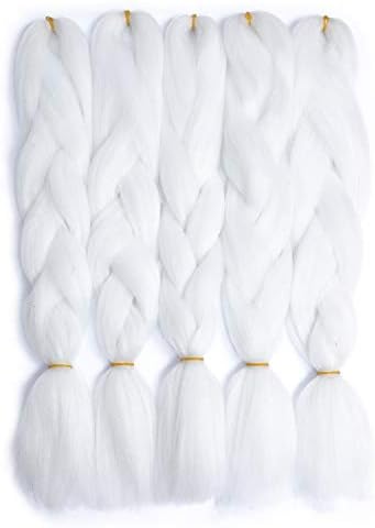 Sido 5 Pieces Jumbo Braids Hair Extensions Pure White Color 24 Inches 100g/pc Kanekalon Fiber for Twist Braiding Hair
