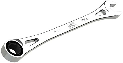 SK Hand Tool 80003 10 mm 6 Point X-Frame Metric Combination Ratcheting Wrench, Chrome, 1.7° Arc Swing, 216 Positions, Made in America