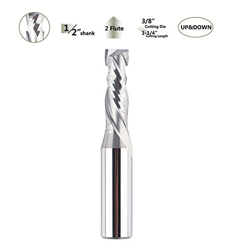 SpeTool Spiral Router Bits Up&Down Compression Bit 3/8 inch Cutting Diameter, 1/2 inch Shank