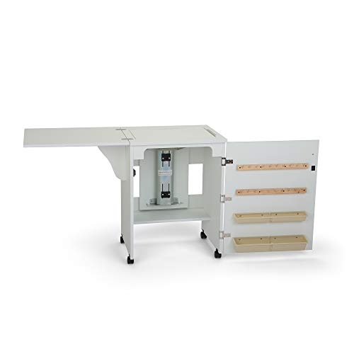 Arrow 501 Sewnatra Sewing Cabinet for Sewing, Cutting, Quilting, Crafting, with Storage and Airlift, Portable with Wheels, White Finish