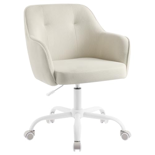 SONGMICS Homeoffice-Stuhl, Drehstuhl, Schreibtischstuhl, höhenverstellbar, bis 110 kg belastbar, Cord, für Arbeitszimmer, Schlafzimmer, sandbeige OBG0