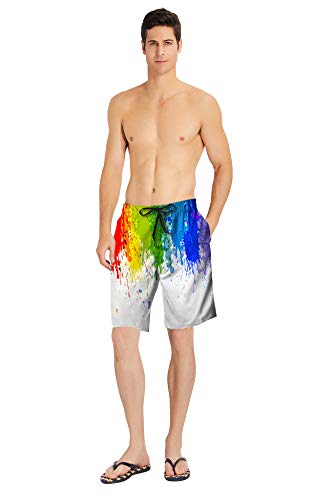 Belovecol Summer Mens Swim Trunks for Teens Boys Juniors 3D Printed Colorful Graphic Board Shorts S - Thumbnail 3