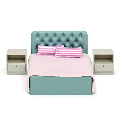 Lundby Schlafzimmer Puppenhaus - Möbelset 6-teilig - Puppenhauszubehör - Möbel - Schlafzimmerset - Doppelbett - Bett…