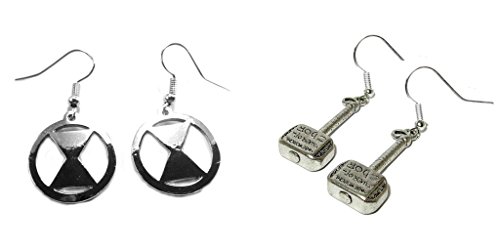 Silver Black Widow Logo and Thor Hammer With Writing Dangle Earrings w/Gift Box