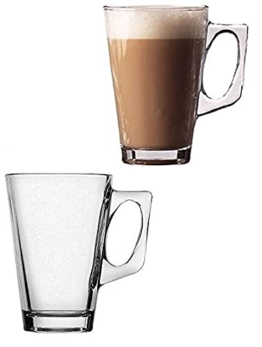 poundsaver Clear Glasses for Iced Coffee, Latte, Cappuccino, Hot Chocolate,Special Designed for Heat Resistant, Plain Glasses for Tea, Coffee Cups 240 ml (Set of 2)