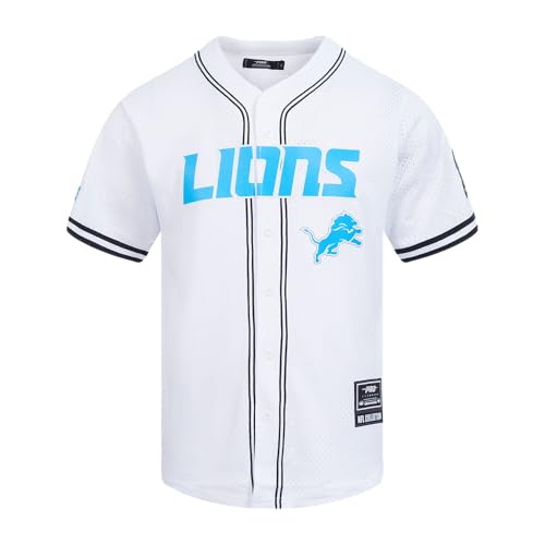Pro Standard Mens NFL Detroit Lions Mesh Button Down Mesh Top White/Black/White S