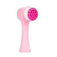 Double Sided Facial Brush Manual Face Cleansing Brush Superfine Synthetic Hair Brush Handheld Silicon Brush (Pink)