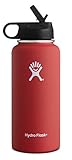 Hydro Flask Vacuum Insulated Stainless Steel Water Bottle Wide Mouth with Straw Lid (Lava, 32-Ounce)