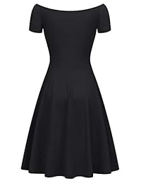 DIRASS Vestido de mujer con hombros descubiertos, manga corta, acampanado