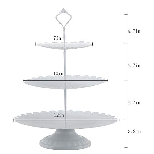 LIFESTIVAL Cupcake Stand White Metal 3-Tier Cake Holder Party Round Dessert Display Plate Decor Serving Platter for Party Wedding Birthday Baby Shower Celebration Home Decoration