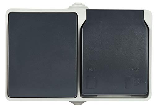 Electraline 605909 1-Fach Schuko Steckdose und Schalter Kombination mit Deckel, Außenbereich und Feuchträume geeignet… – Bild 3