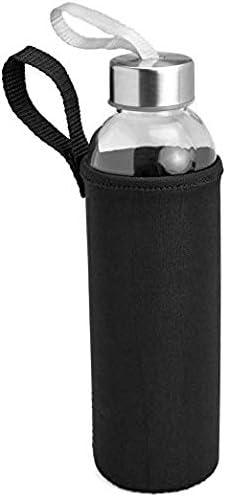 16 oz. Glass Water Bottle, - 1 Bottle - Reusable Water Bottles with Airtight, Stainless Steel Lids + BONUS Carrying Strap & Nylon Water Bottle Protective Sleeves for Cold Drinks & Shakes