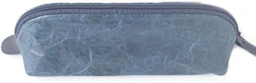 Hellorange Water Resistant Tearproof Recyclable Tyvek Paper Zipper Pencil Case Pouch Bag with PU Leather Bottom for Girls Boys Dark Blue