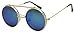 Gold Metal Round Retro Boho Blue Mirror Steampunk Flip Up Glasses Sunglasses (Gold | Blue, 52)