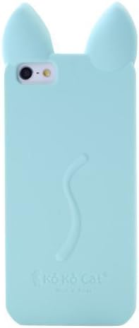 FJX Lovely Koko Cat Ear Design Soft Silicone Skin Protective Back Case for Apple Iphone 5 5G 5th (Light Blue)