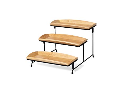 Natures Kitchen 3 Tier Serving Tray - Bamboo Rectangle 12 x 5.75 Inch Serving Platters - Tiered Serving Stand for Desserts and Appetizers