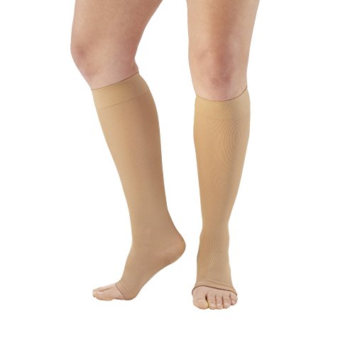 Ames Walker AW Style 213 Microfiber Opaque 20 30 Firm Compression Open Toe Knee High Stockings Sand Medium Relieves Pain of Tired Aching Legs and mild varicose Veins Post sclerotherapy Treatment