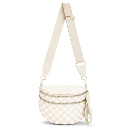 Lushandy Bum Bags for Women, Checkered Crossbody Bag Nylon Crossbody Purse Lightweight Fanny Pack Large Belt Bag for Travel