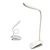 LED Desk Lamp, ZHOPPY Dimmable Clip On Bedside Lamp Table Lights with Clip-On Clamp - Reading Book Light, Eye-care, Portable, USB Rechargeable, Gooseneck Tube Touch Control Light (White)