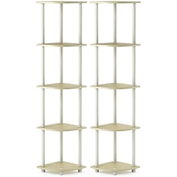 Furinno Turn-N-Tube 5 Tier Corner Display Rack 2 Pack, Cream Faux Marble/White