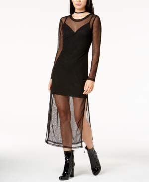 mesh midi dress black