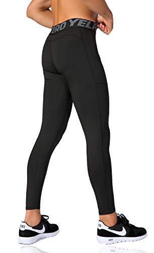 Lavento Men's Compression Pants Running Tights Leggings with Phone Pockets (3 Pack-3911 Black/Gray/Blue,Large) - Thumbnail 6