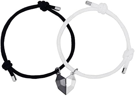 Rinhoo Magnetic Heart Silver Plated Bracelet Set – 2Pcs Couples Chain Bracelets For Women & Men