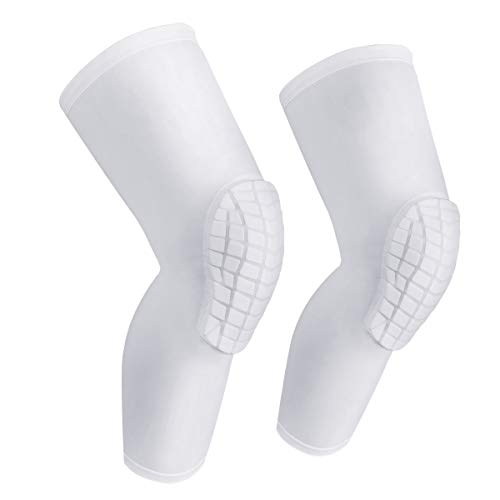 O-Best [Upgrade Version] Basketball Knee Pads, Compression Kids Adult EVA Pads Crashproof Volleyball Long Leg Knee Sleeves Protector Gear (Small, White)