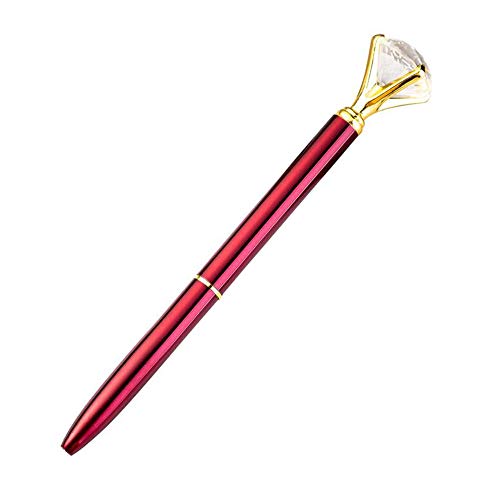 RUTICH Hollow Round Pen Holder Signing Pen Set with Big Diamond Crystal Pen for Wedding Bridal Opening Ceremony Graduation Office, Golden Holder with Burgundy Pen(Black Ink)