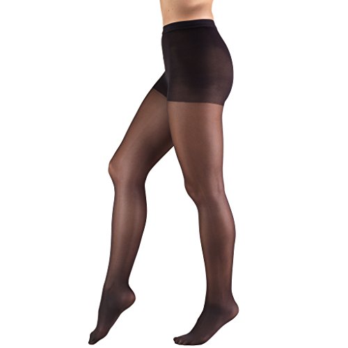 Truform Sheer Compression Pantyhose, 8-15 mmHg, Women's Shaping Tights, 20 Denier, Black, Medium