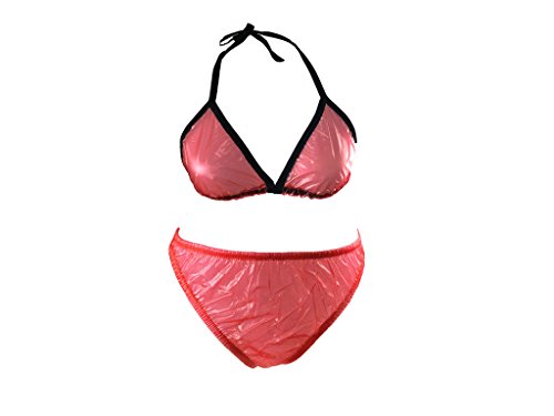 Haian Plastic Bra In Triangle Style Bikini Set (X-Large, Red)