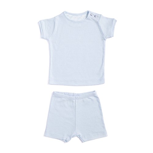 baby deedee Short Sleeve Cotton 2 Piece Tee Shirt/Shorts and Pajama Play Set, Blue Stripes, 6-12 Months