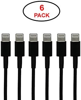 Apple iPhone Lightning USB Charging Sync Cables. For iPhone 4, 5, 6, 7, s, Plus, iPad Mini, Pro, Air. Short 20cm/8in PowerOn7 Black (6 Pack)