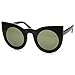 zeroUV - 70s Womens Large Oversized Retro Vintage Cat Eye Sunglasses For Women with Round Lens 48mm (Matte Black/Gree)