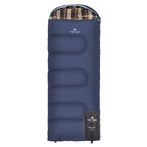 TETON Sports Celsius Junior Kids Sleeping Bag; Perfect for Camping, Traveling, and Sleepovers; Start Their Camping Experience Off Right; Sleeping Bag; Blue/Plaid Liner, Left Zip