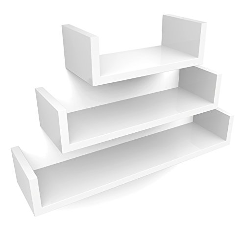 [- SONGMICS Wall Shelf Set of 3 Floating Shelves Storage 60/45/30 cm MDF Weight Capacity 15 kg Whit