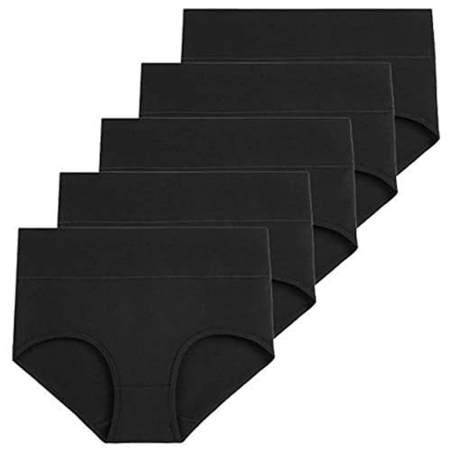 Underwear Women High Waist Cotton Knickers Ladies Panties Full Coverage Briefs boxer shorts Underpants Plus Size Multipack (UK, Alpha, XXL, Regular, Regular, Black- 5 Pack)