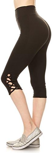 The Clothing Shop Women's Crisscross Cutout Foldover Waistband Capri Yoga Pants (Plus Size Available) (Small/Medium, Black/Black)