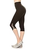 The Clothing Shop Women's Crisscross Cutout Foldover Waistband Capri Yoga Pants (Plus Size Available) Black/Black