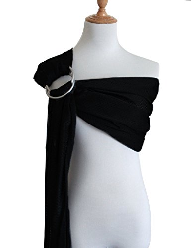 Vlokup Adjustable Baby Water Ring Sling Baby Carrier Infant Wrap with Aluminum Ring Best Baby Gift One Size Fit All Pure Black