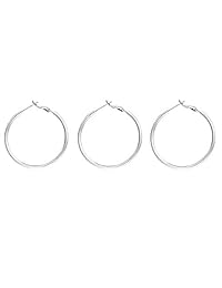 Silver Hoop Earrings - 3 Pairs White Gold Plated Sterling Silver Hoop Earrings Large Hoop Earrings for Women Girls 40mm-60mm