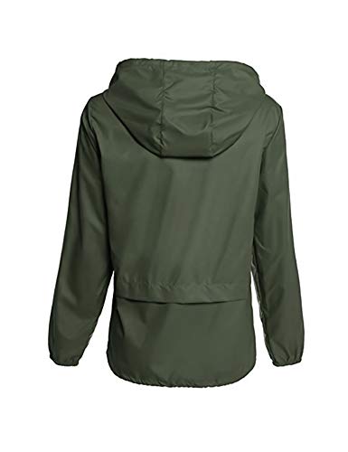 Besshopie Rain Jackets for Women, Lightweight Zip Up Hiking Travel Cycling Hooded Waterproof Raincoat (Dark Green Waterproof Raincoat, L) - Thumbnail 3