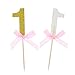 Pack of 36 Glitter Gold and Pink Ribbon Bow-knot 1st Birthday Anniversary Event Party Cake Cupcake Decoration Toppers