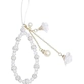 Wentoenapp White Mobile Phone Lanyard Universal Phone Chain,Pearl Beaded Lanyard Wrist Strap Anti Lost Charm Strap Case Keychain Wallet Decoration Pendant, Cell Accessories, Car Keychain