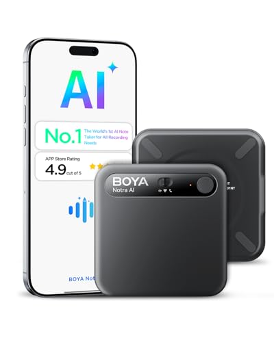 BOYA Notra AI Voice Recorder,3-Mode Capture -Ambient/Phone Call/Bluetooth, AI Transcription&Smart Summary, Support 140+ Languages, 64GB Storage, Magnetic Note Taker for Meetings,Lectures,Interviews