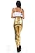 Sakkas 2616 Shiny Liquid Metallic High Waist Stretch Leggings - Gold - XL