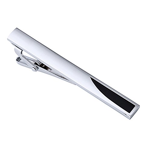 Zysta Stainless Steel Exquisite GQ Tie Bar Clip,Polished Silver Tone with Black Acrylic Blade Design, 2.3Inches
