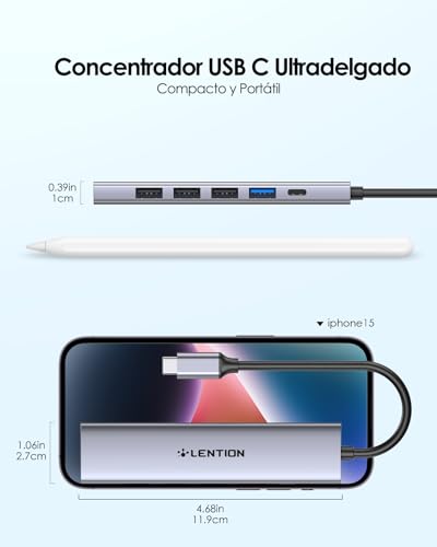 LENTION 6 in 1 USB C Hub HDMI 4K@30Hz, PD 100W, USB-A 3.0 & 2.0, USB C Adapter for MacBook Pro/Air 2026-2016, New MacBook Neo, Surface, iPhone 17 Plus Pro MAX and More (CH17, Gray)